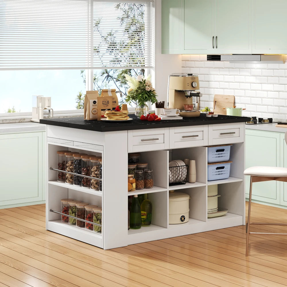 Kitchen Island with 150cm+96cm, Extendable Dining Table
