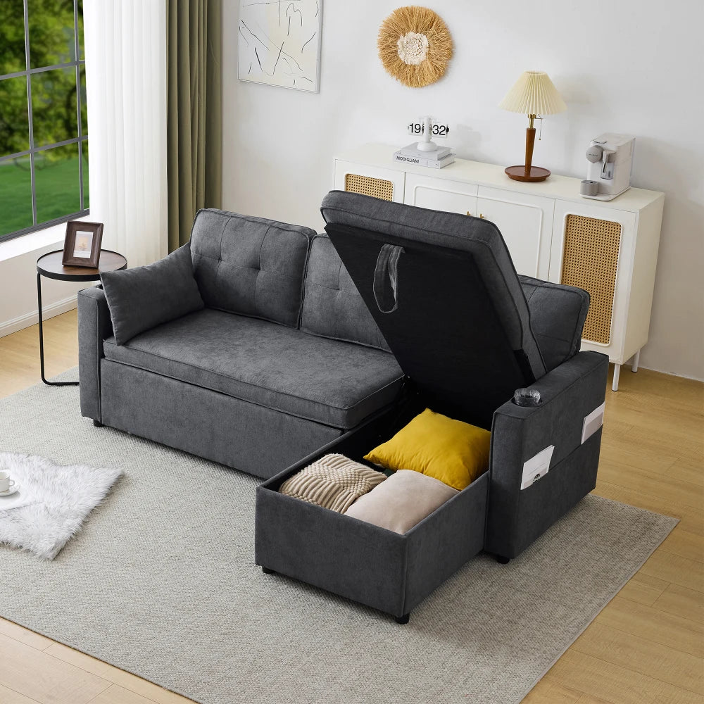 L-shaped Upholstered Sofa Bed with Sleeping Function