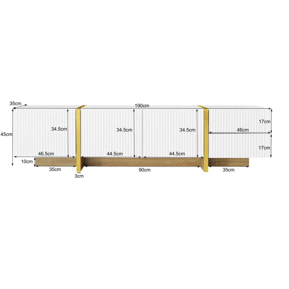 190cm Modern TV Cabinet, with 3 Doors and 2 Drawers, Large Storage