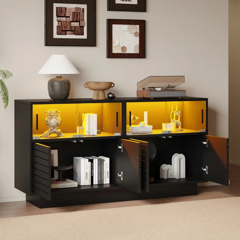 130*35*68cm Sideboard with 2 Cabinets, 4 Compartments, Glass Doors