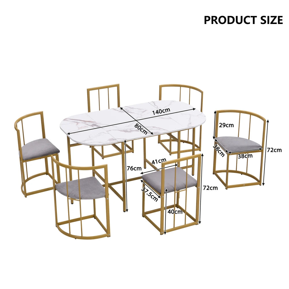 Six-Chair Dining Table Set:(White Table