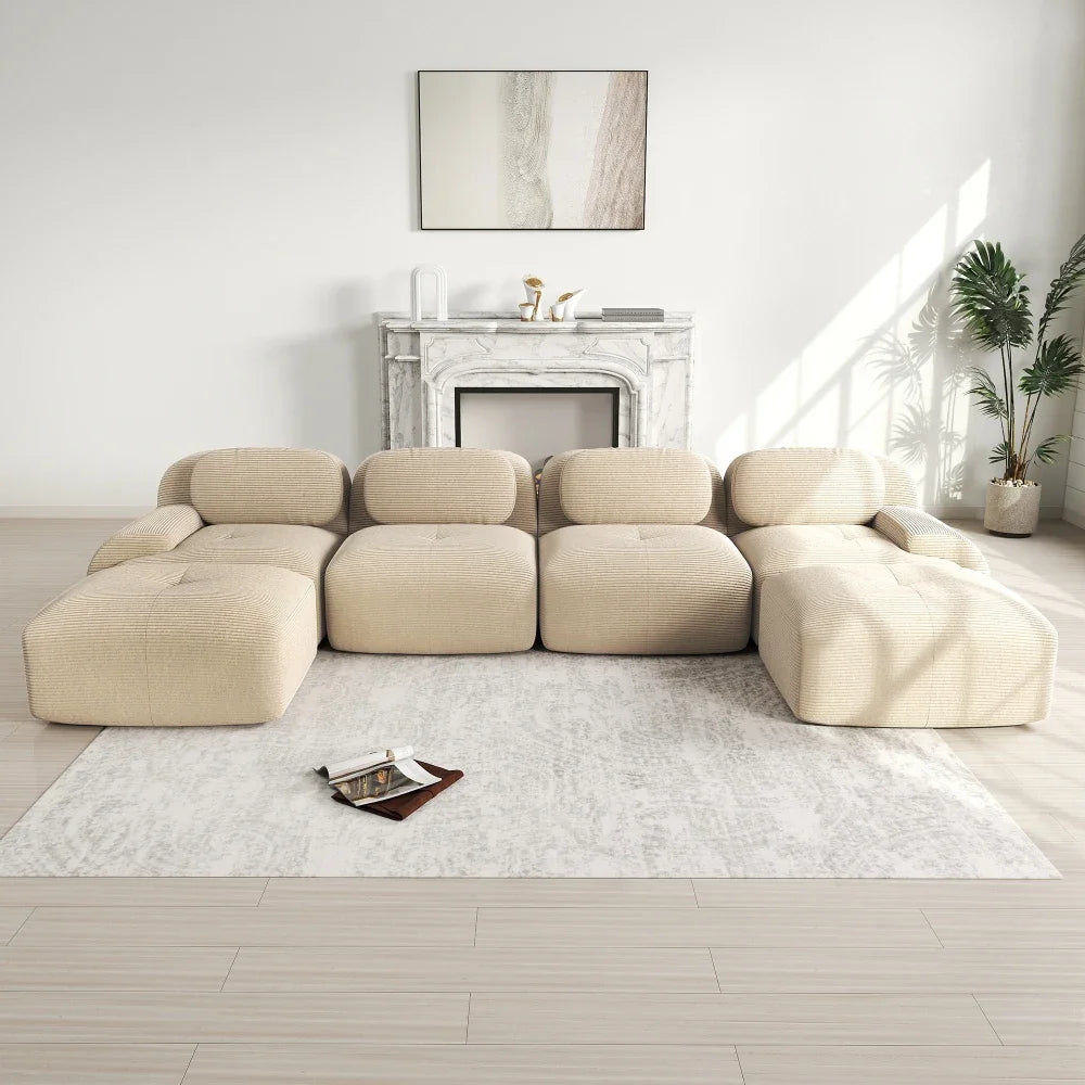Boneless Corduroy Sofa, Breathable Rope Structure, Ultra Wide Armrests