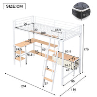 Iron Bed, Bunk Bed, Including Two Storage Boxes, with Desk and Storage Rack
