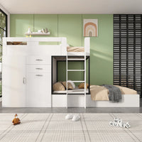 Bunk Bed with Pull-out Desk and Wardrobe, Multifunctional Kid Bed