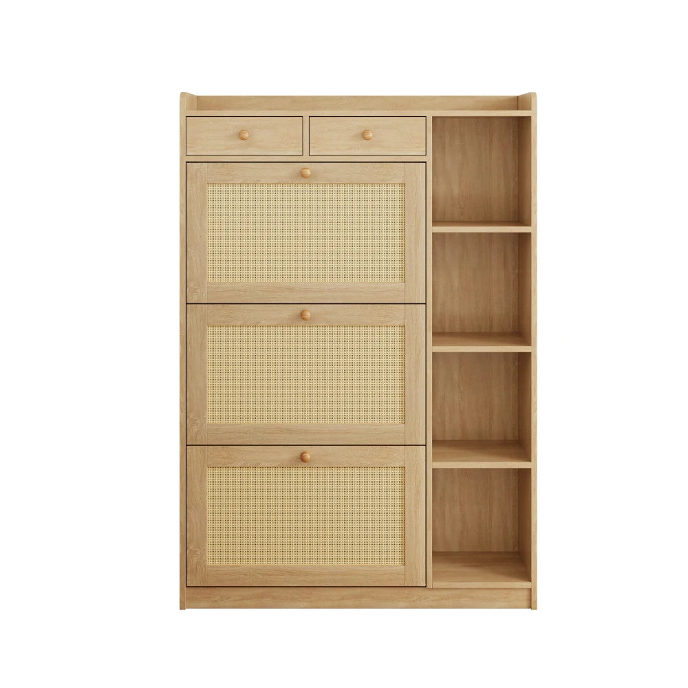 Smalt skoskab i rattan, 90x24x130 cm