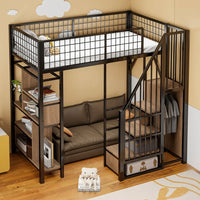 Modern Multifunctional High Bed 90 X 200cm, Metal Bed with Storage Space