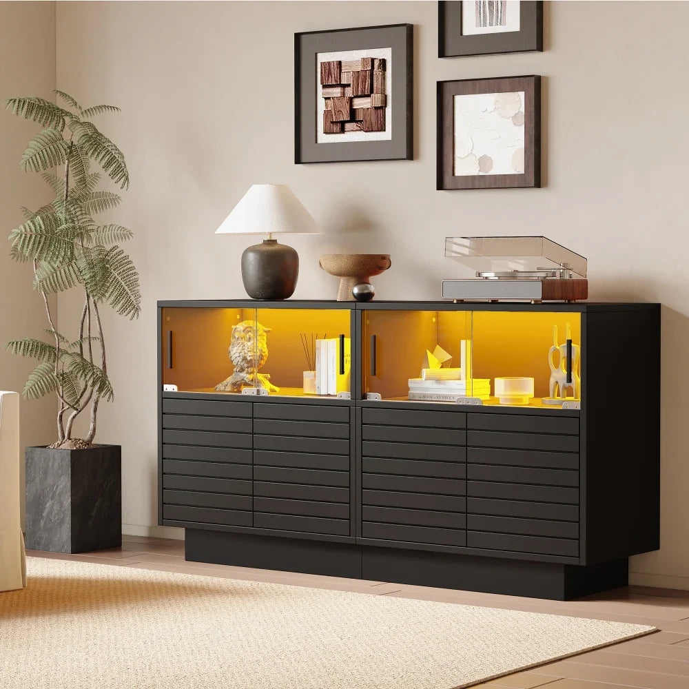 130*35*68cm Sideboard with 2 Cabinets, 4 Compartments, Glass Doors