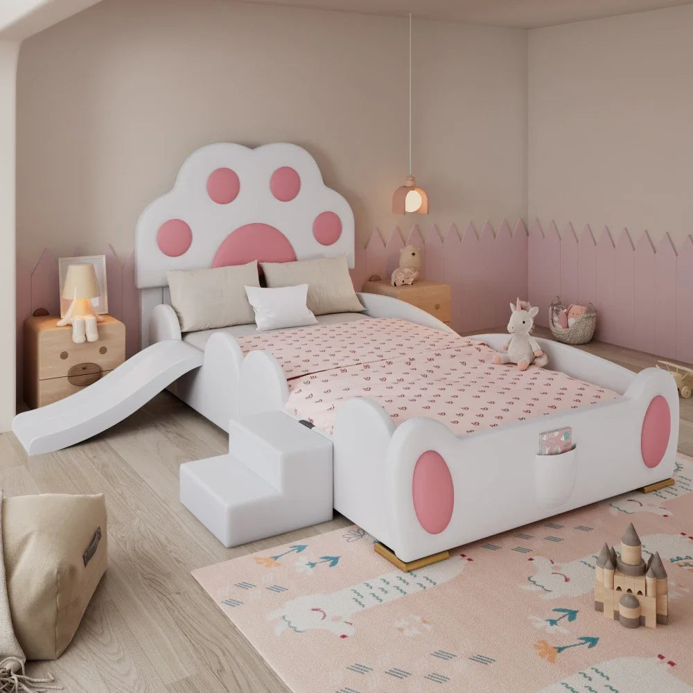 Cartoon Cute Pink Princess Bed Upholstered Bed, 90x200cm