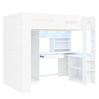 90x200cm White High Bed Frame, Loft Bed with Under‑Bed Desk