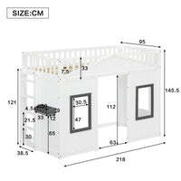 Modern Kids 90x200cm House Bunk Bed Pine Wood Frame with Stairs Window Parachute