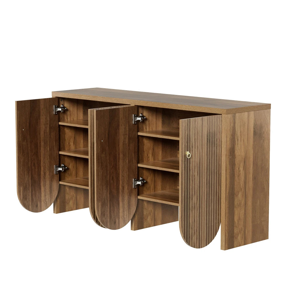 147×40×80cm Walnut Sideboard with 4 Doors