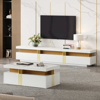 Modern White TV Cabinet and Coffee Table Set, Living Room Wall Wardrobe Set