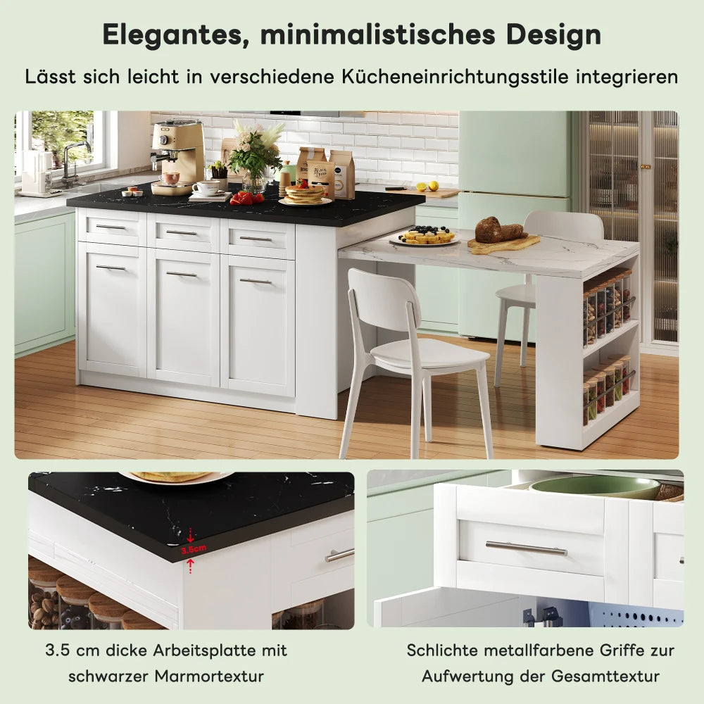 Kitchen Island with 150cm+96cm, Extendable Dining Table