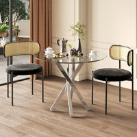 Round Dining Table, 80*80*75 Tempered Glass Table Top, Modern Dining Table