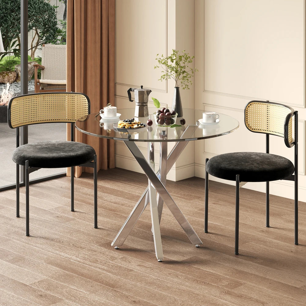 Round Dining Table, 80*80*75 Tempered Glass Table Top, Modern Dining Table