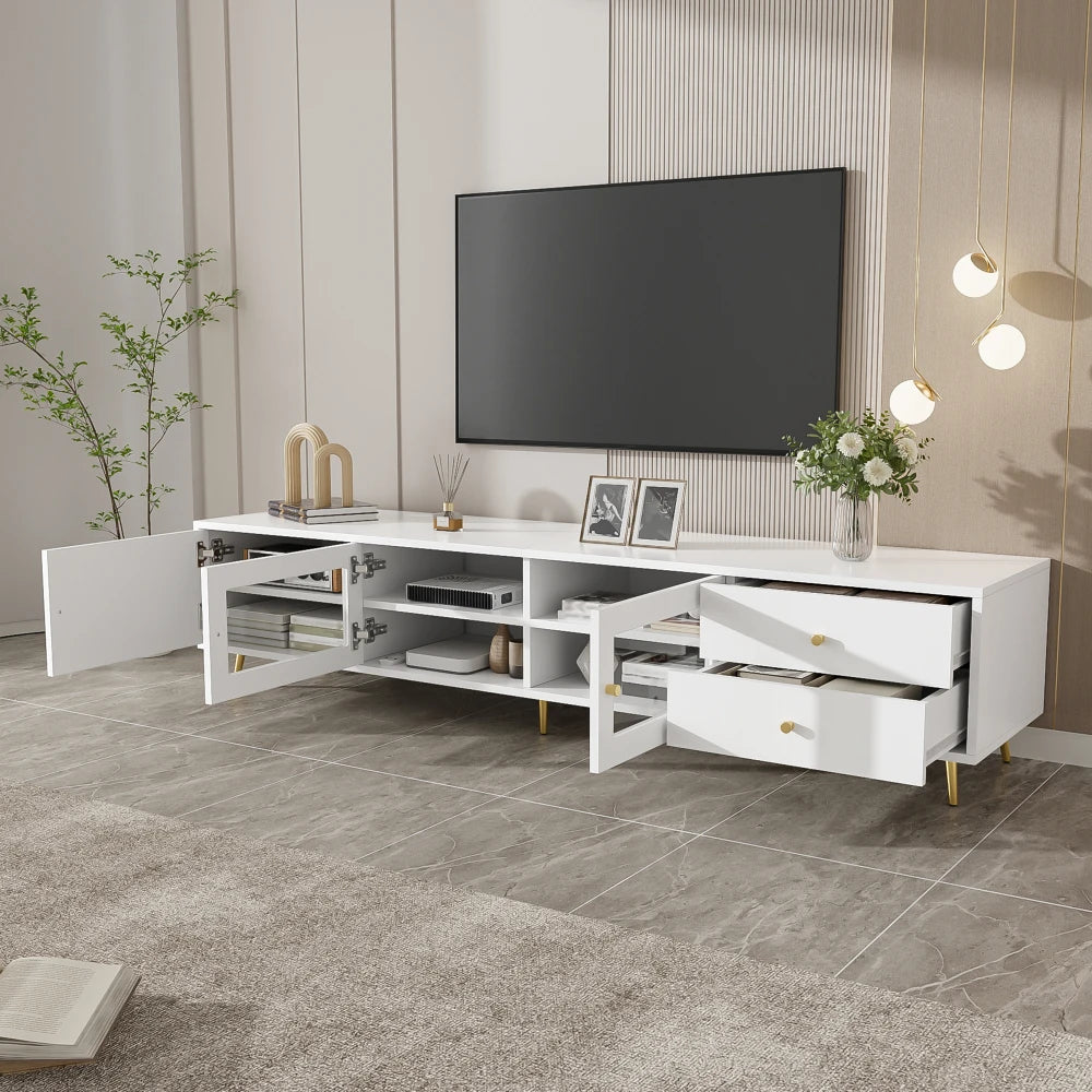 170×40×43 Cm Modern TV Lowboard, White TV Sideboard with 2 Drawers
