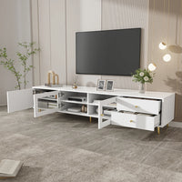170×40×43 Cm Modern TV Lowboard, White TV Sideboard with 2 Drawers