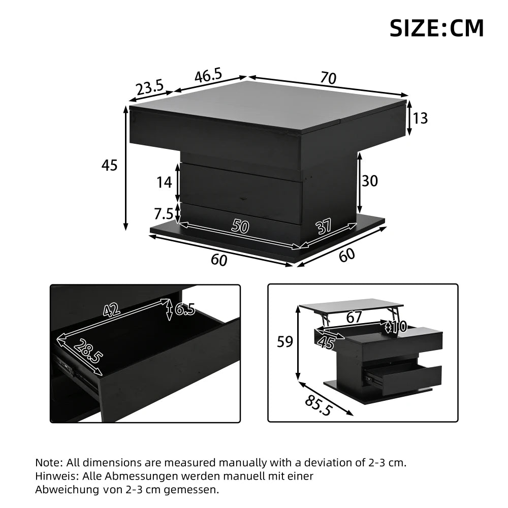 70*70*45cm High Gloss Coffee Table, Top Table 360° Freely Rotatable