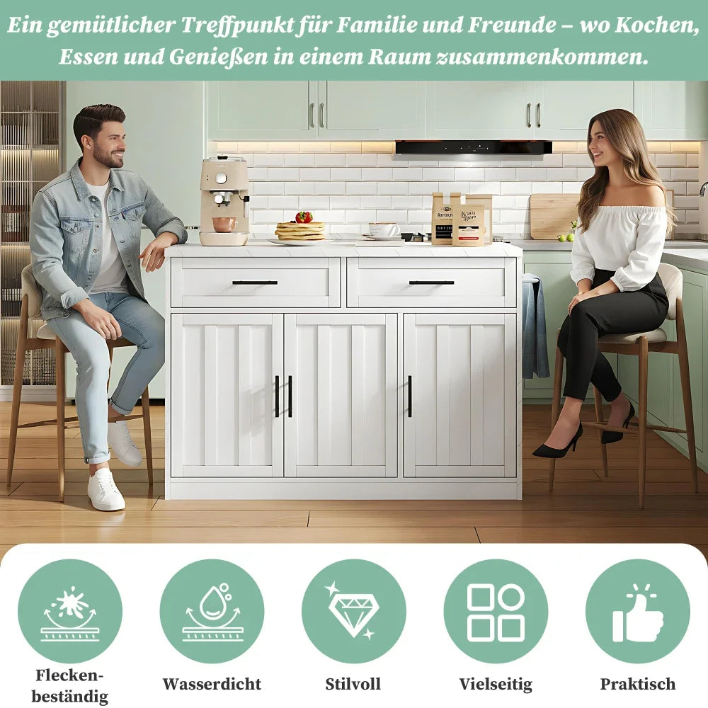 120x60x91cm Kitchen Island, with Outlets and USB Ports