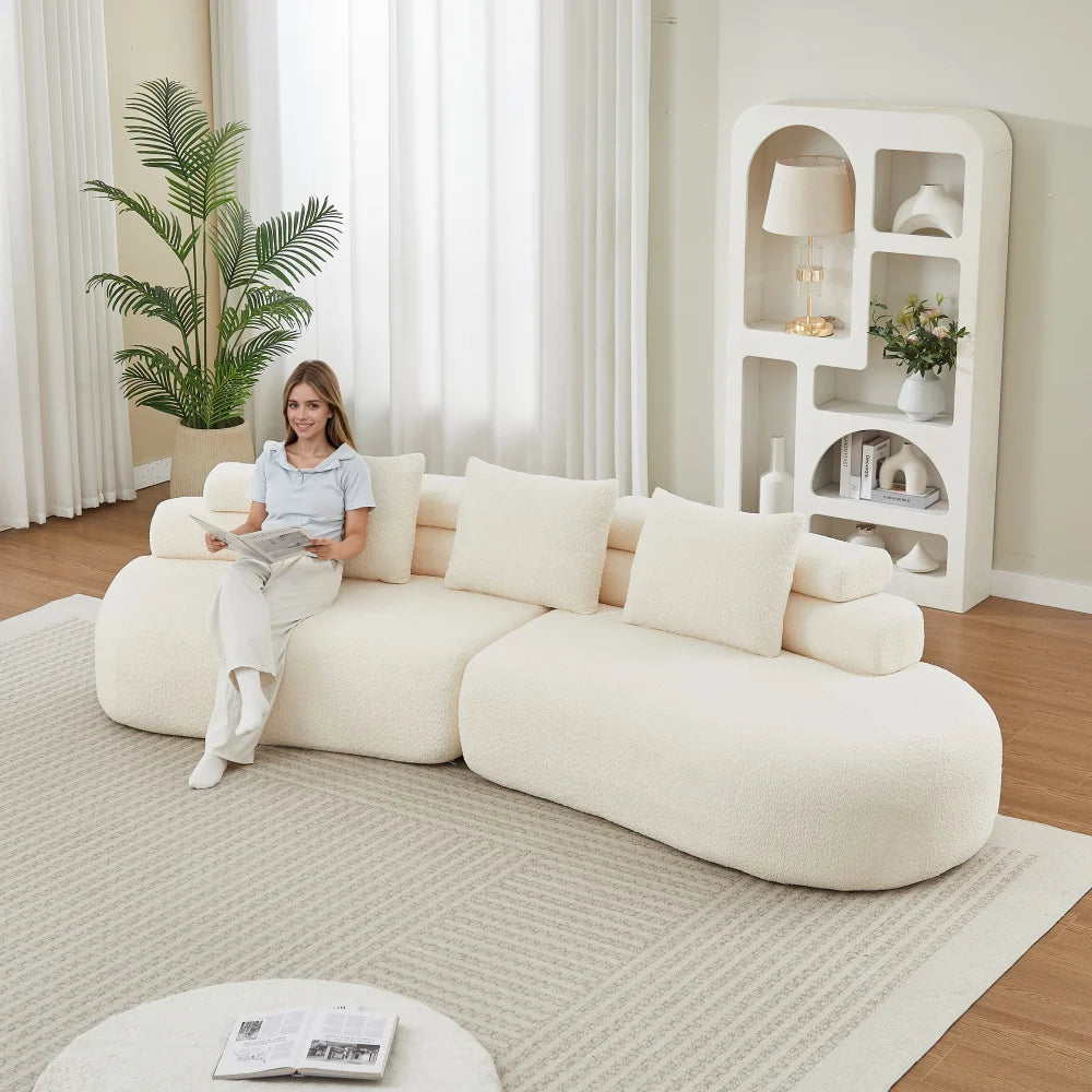 Modern Armless Modular Chenille Sofa, Curved Cashew Shape Design