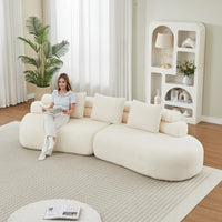 Modern Armless Modular Chenille Sofa, Curved Cashew Shape Design