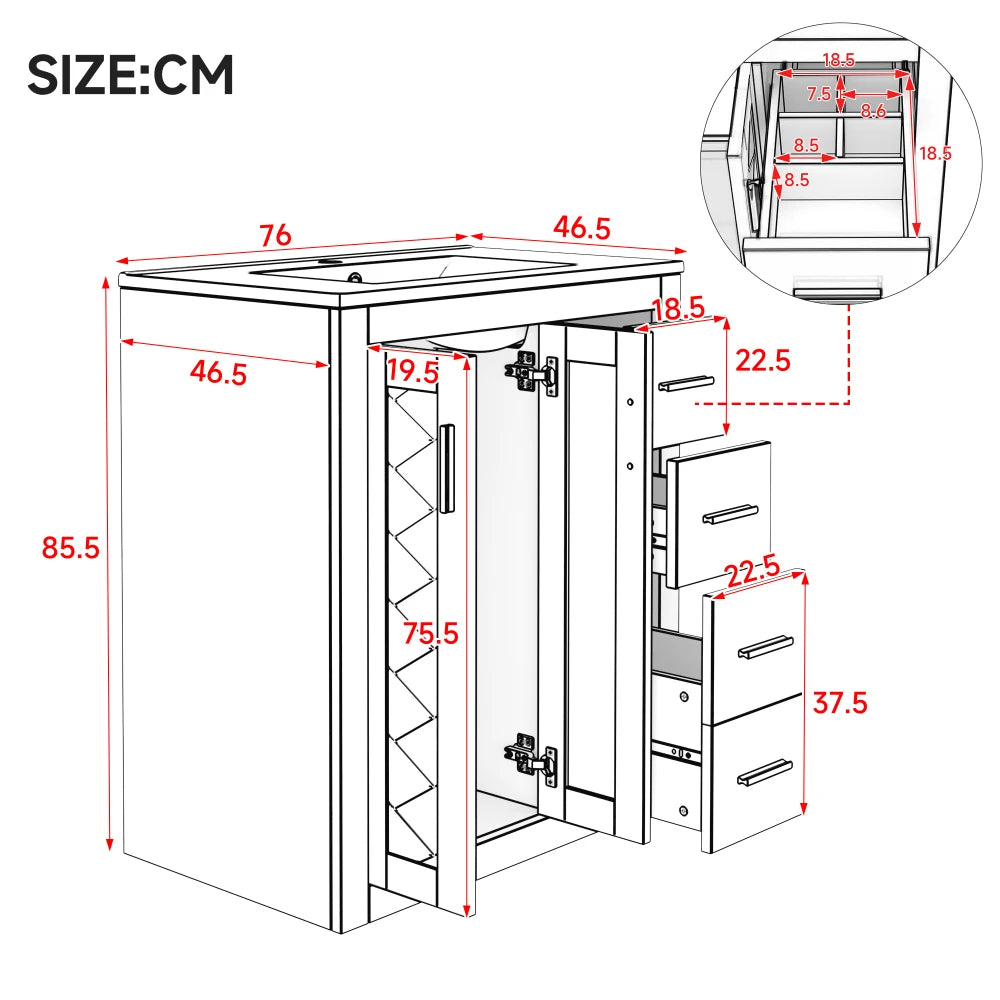 76x46.5x85.5cm Modern Bathroom Cabinet