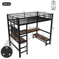 90 X 200cm High Bed, Iron Frame, Desk, Railing, Escalator