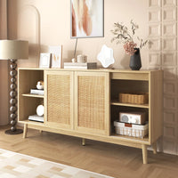 Versatile and Stable Modern Sideboard with 3 Sliding Doors in Real Rattan and 2