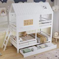 90x200cm Children Bunk Bed, with Beautiful Window and Roof