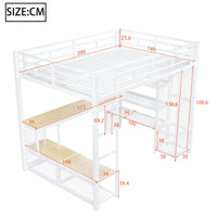 140x200cm Metal High Bed with Storage and Open Wardrobe