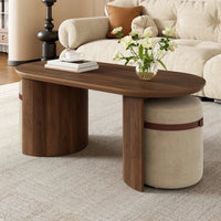 Oval Coffee Table Set with 2 Upholstered Armchairs