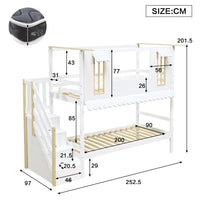 90x200cm Bunk Bed with Storage Staircase and Exquisite Window