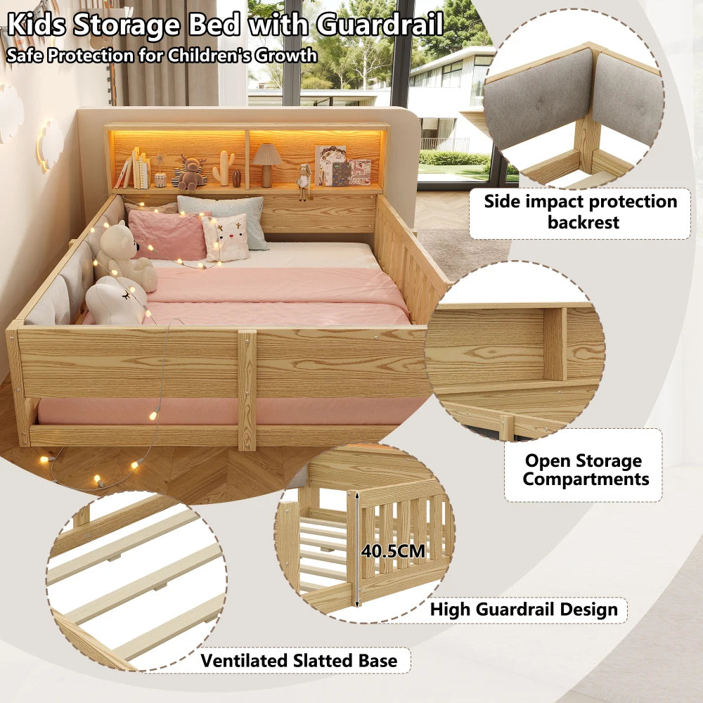 90x200cm & 140x200cm Flat Bed Frame, Children’s Bed with Safety Grille