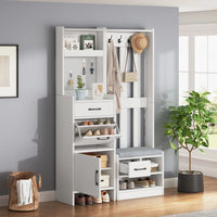 110*35*175.5cm Floor 7-in-1 Clothes Rack with Shoe Bench, Freestanding