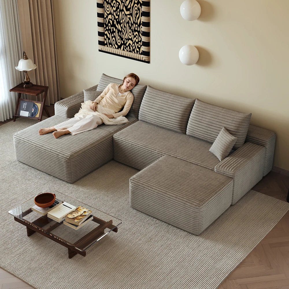 270cm Boneless Modular Corner Sofa, L-Shaped Modular Couch with Armchair