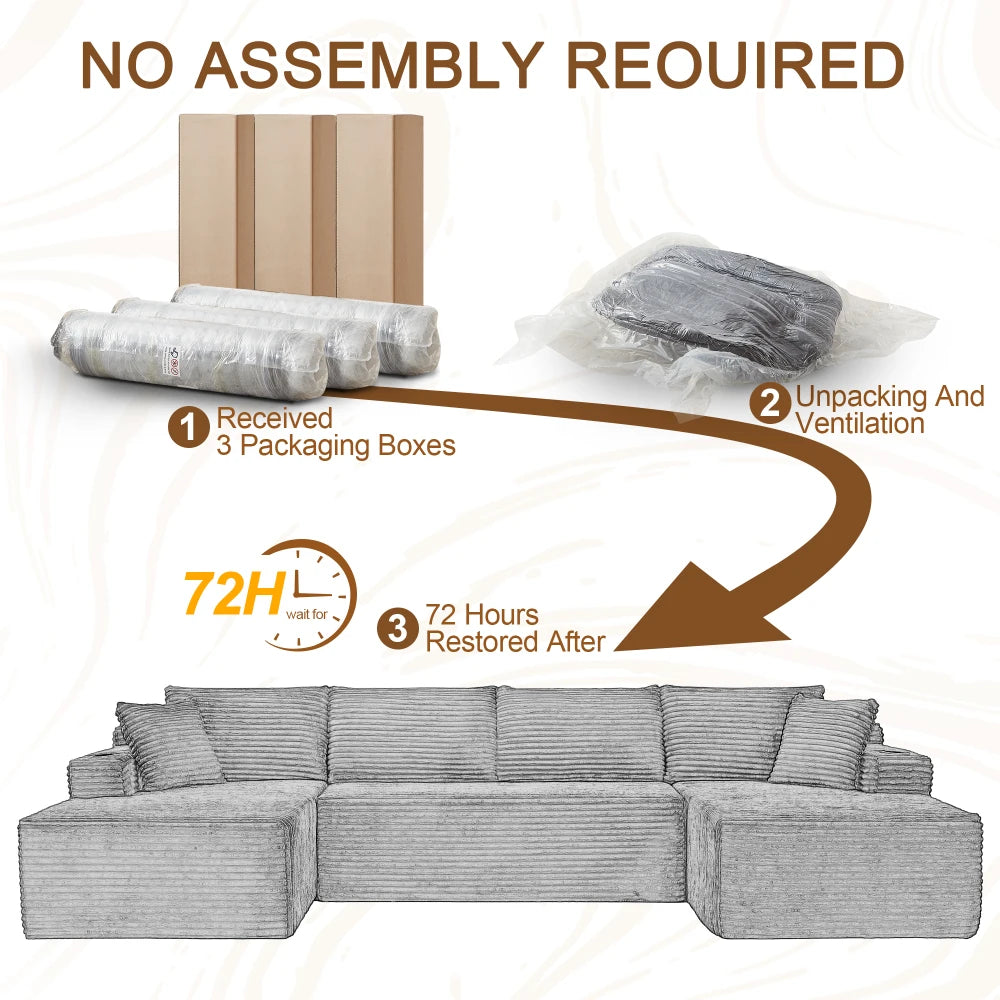 Boneless Modular U-Shaped Sofa Frame-Free for Living Room