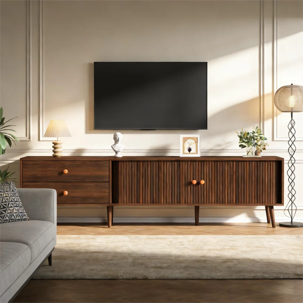 180x40x46.5cm TV Cabinet in Walnut Wood Optics, TV Stand with 2 Drawers