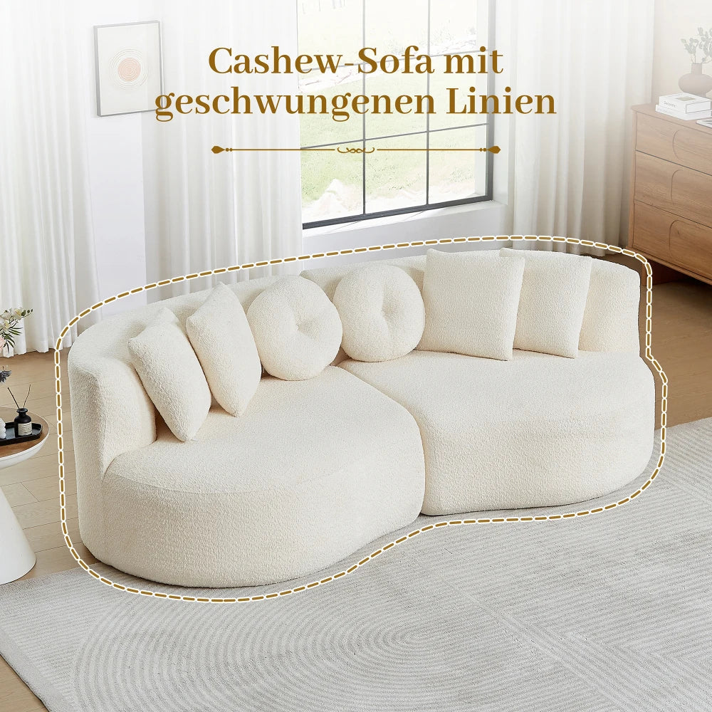 Modular Chenille Sofa, Curved Cashew Shape Design, Continuous Backrest