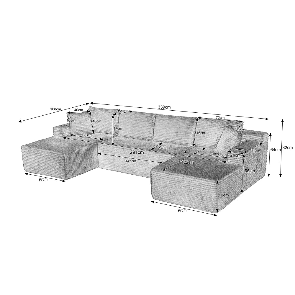 Boneless Modular U-Shaped Sofa Frame-Free for Living Room