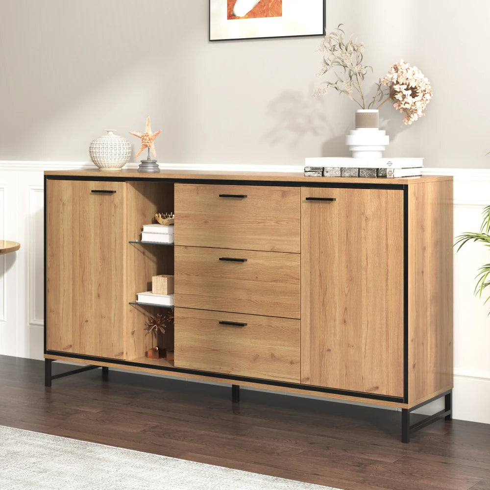 Modern Wooden Sideboard with Three Drawers and Storage Compartments