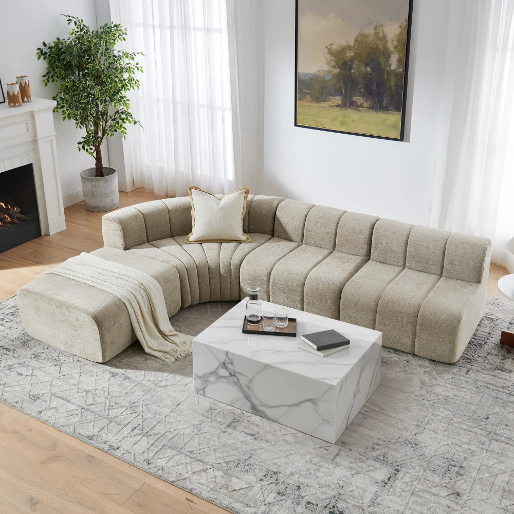 Komprimeret modulær hjørnesofa til 4 personer