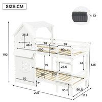 90x200cm Children's Bunk Bed, Beautiful Window and Roof