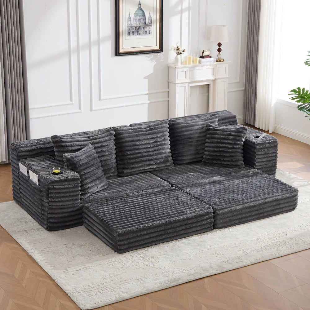 Modulær sovesofa i fløjl, komprimeret