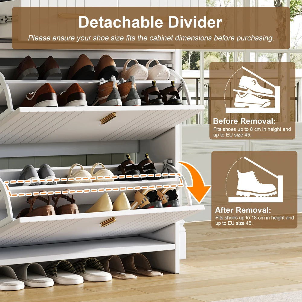 75x24x108.5cm Shoe Cabinet with Folding Compartments & 2 Drawers