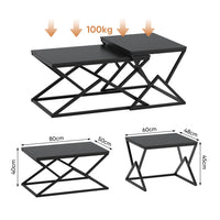 Black Modern Geometric Coffee Table, Wooden Top with Stable Metal Frame