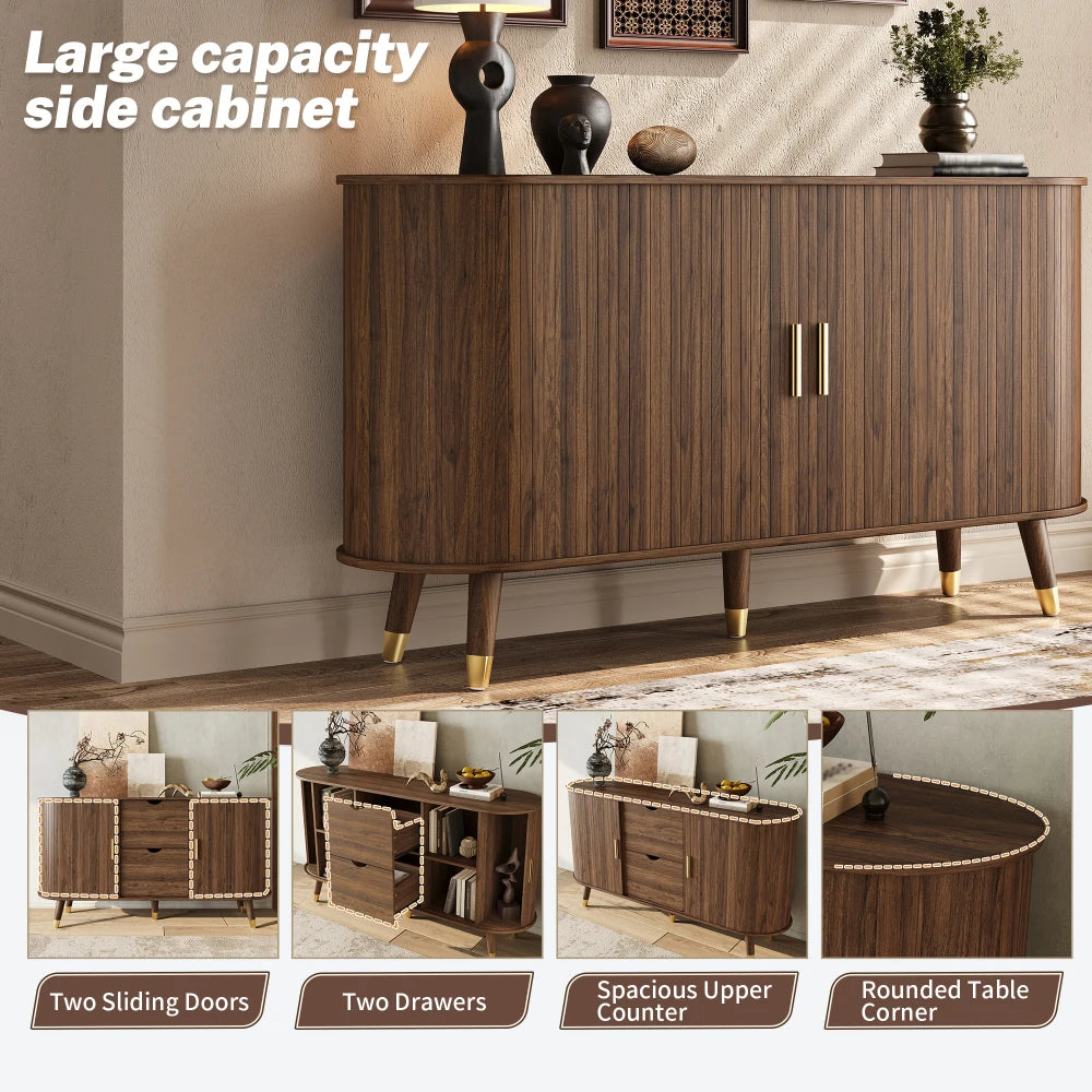 Sideboard with Vertical Beads, Two Sliding Doors, Two Drawers