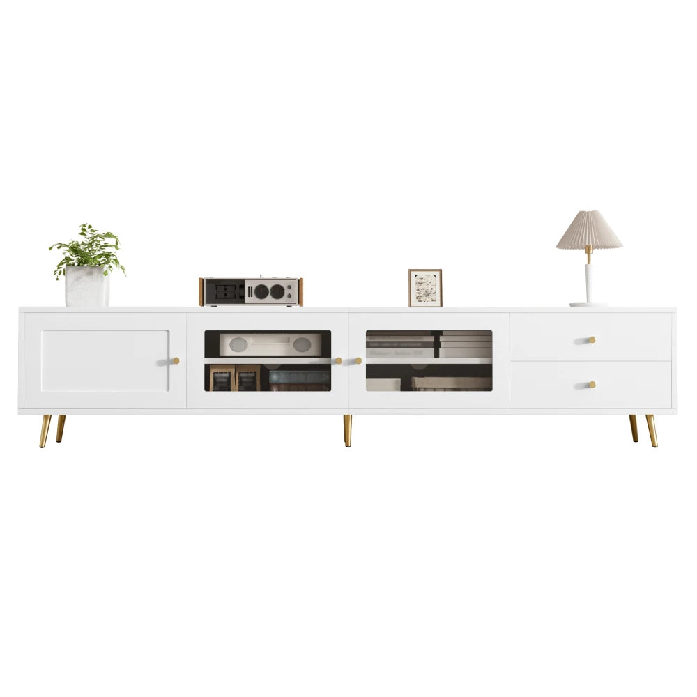 170×40×43 Cm Modern TV Lowboard, White TV Sideboard with 2 Drawers