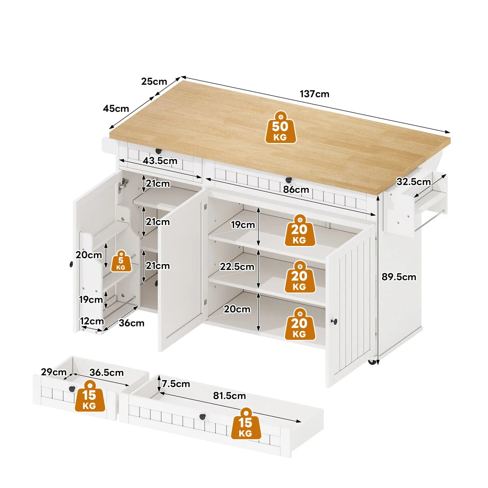 Kitchen Island with Folding Worktop