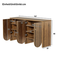147×40×80cm Walnut Sideboard with 4 Doors