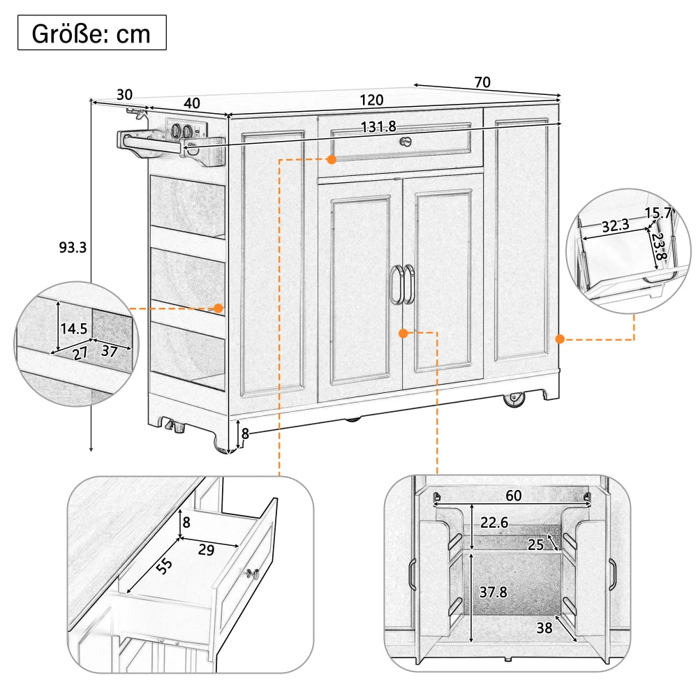 Mobile Kitchen Island with Rolls